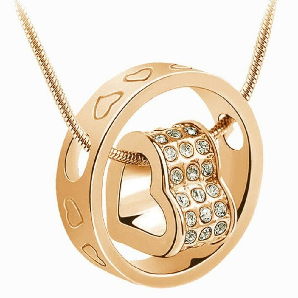 Fifth Avenue Delicate Rhinestone Heart in Ring Gold Tone Pendant Necklace